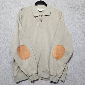 Orvis‎ Thermal Sweater 1/4 Button Pullover Leather Elbow Patch Size XL Green